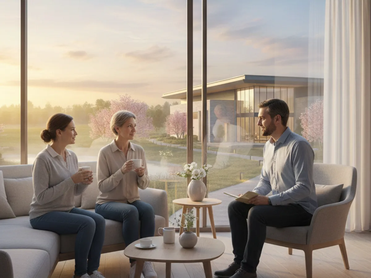 Consultor da Bela Vista conversando com a família em um ambiente calmo e acolhedor